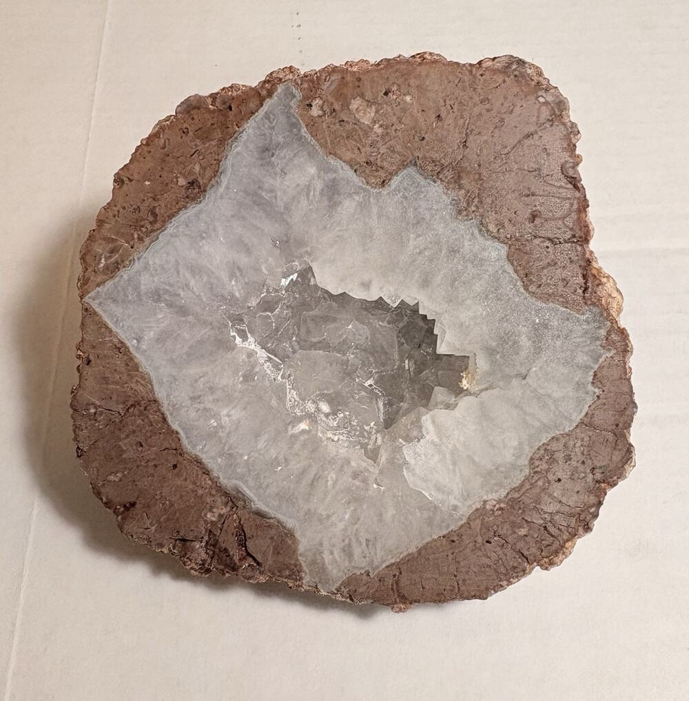 Quartz Geode Rock Slice White Agate Crystals 5x2.5" Almost 2 lbs Paperweight